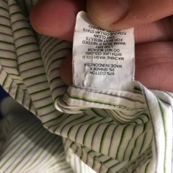 Express Design Studio Shirt Mens Medium Green Striped Modern Fit Stretch Preppy - Picture 11 of 13